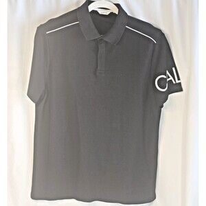 🖤 Calvin Klein Polo Shirt – Size XL – Black with White Piping & Sleeve Logo